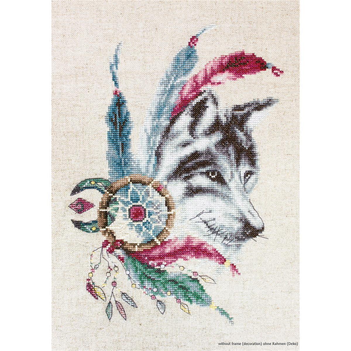 Luca-S Kreuzstich-Set „Der Wolf“ – Inkl. Stoff, Garn, Nadel & Anleitung, Fertig Wird‘s 18x25 Cm