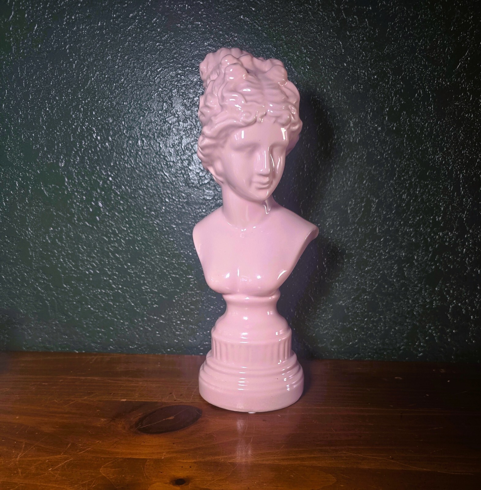 Ancient Greek Roman Ceramic Bust Sculpture Light Pink 12 Inches