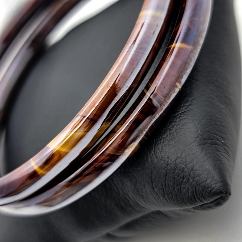 Tortoise Shell Glass Bracelets w AB Metallic Fini… - image 7