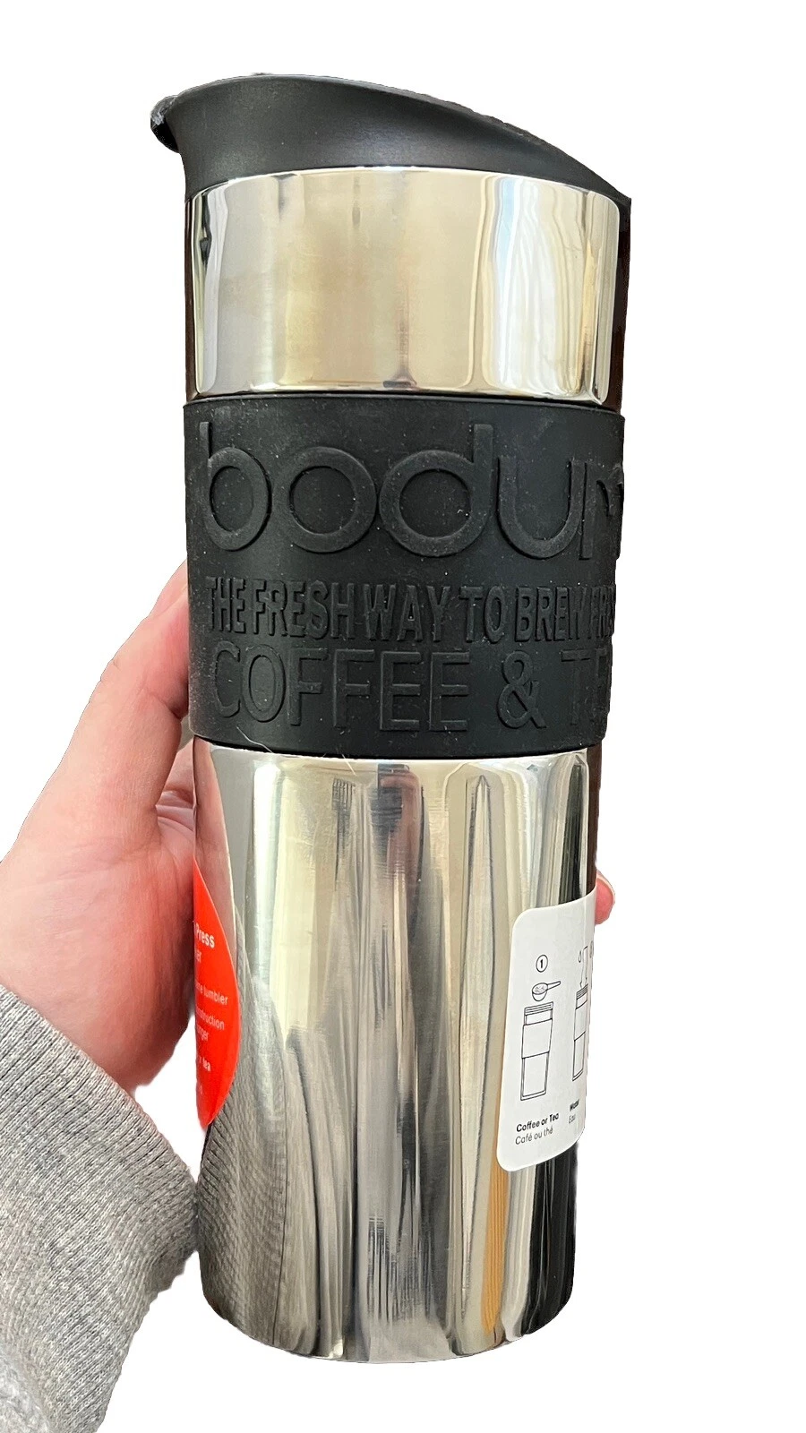 Bodum 15oz Insulated Stainless Steel French Press Coffee Tea Travel mug