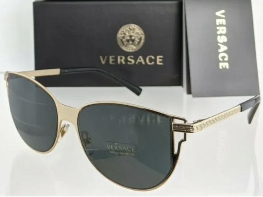 Versace Golden 56mm Sunglasses! NEW! Versace Cat-Eye Sunglasses VE2211 1002/87 56mm Gold / Grey  main image 2