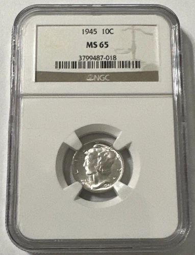 1945-P PHILADELPHIA MINT MERCURY DIME NGC GRADED MS-65!!