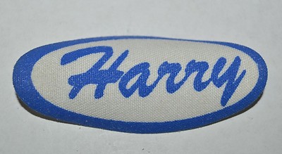 Vintage Blue HARRY Name Tag Unused Gas Oil Mechanic Iron On Shirt Patch Rare