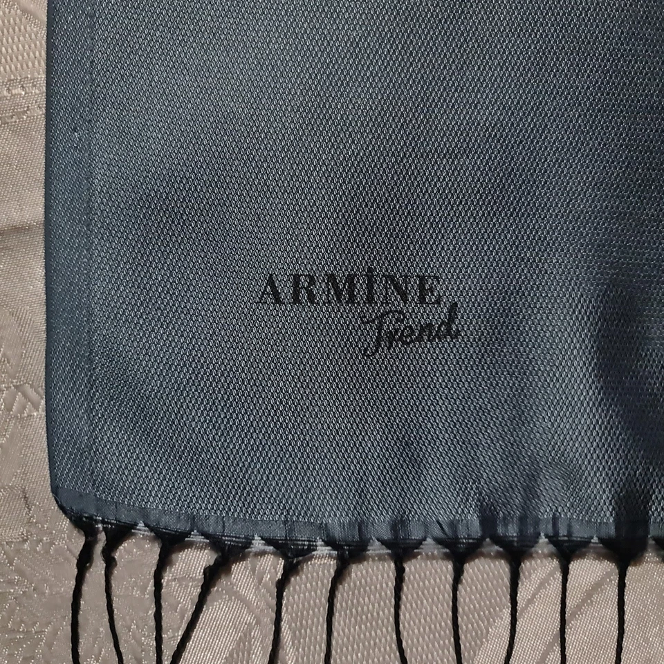 BUFANDA CABALLERO VINTAGE AUTÉNTICO LOGOTIPO ARMINE AZUL SÓLIDO LARGO HOMBRE FLECOS Foto 3 de 4