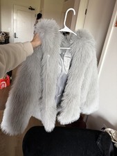 Womens Gray Hooded Open Front Short Jacket, L...