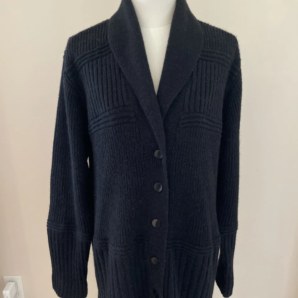 Cárdigan Suéter Vintage Lord & Taylor Mezcla Alpaca Mujer XL Negro Acanalado Grueso Foto 2 de 4