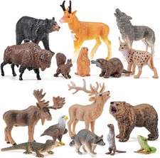 16PCS Mini North American Woodland Animals Figurines Toys, Realistic Jungle Wild