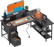 Xyphren L-Shaped Corner Desk 120x80cm Black Home Office Gaming Desk Drawers