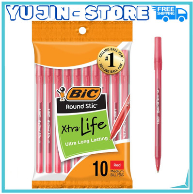 BIC Round Stic Xtra Life Red Ballpoint Pens, Medium Point (1.0mm), 10-Count