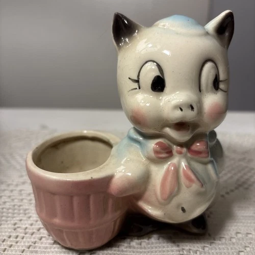 Vintage 1950s Shawnee Pottery Happy Pig Ceramic Planter Kitsy Pot Vase Porky VGC