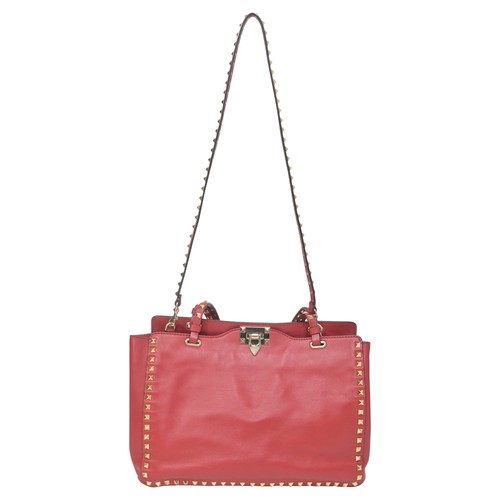 Valentino Rockstud Medium Tote In Leather Women Red One Size