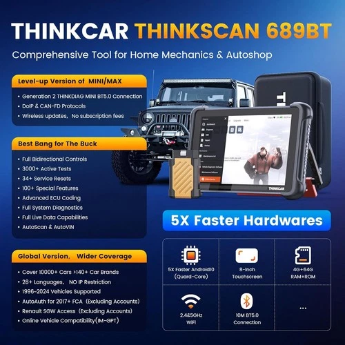ThinkScan 689BT Lifetime FREE Update Scanner Bidirectional Scan Tool 34 Services
