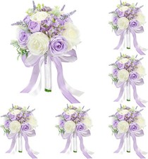 Set of 6 Bridesmaid Bouquets for Wedding - 7 Inch Artificial Flowers Bouquets
