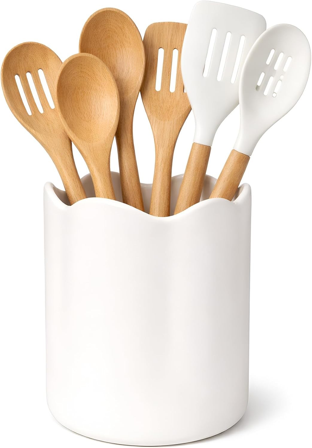 Ceramic Utensil Holder Kitchen Counter 7.1" Large Kitchen Utensil Crock