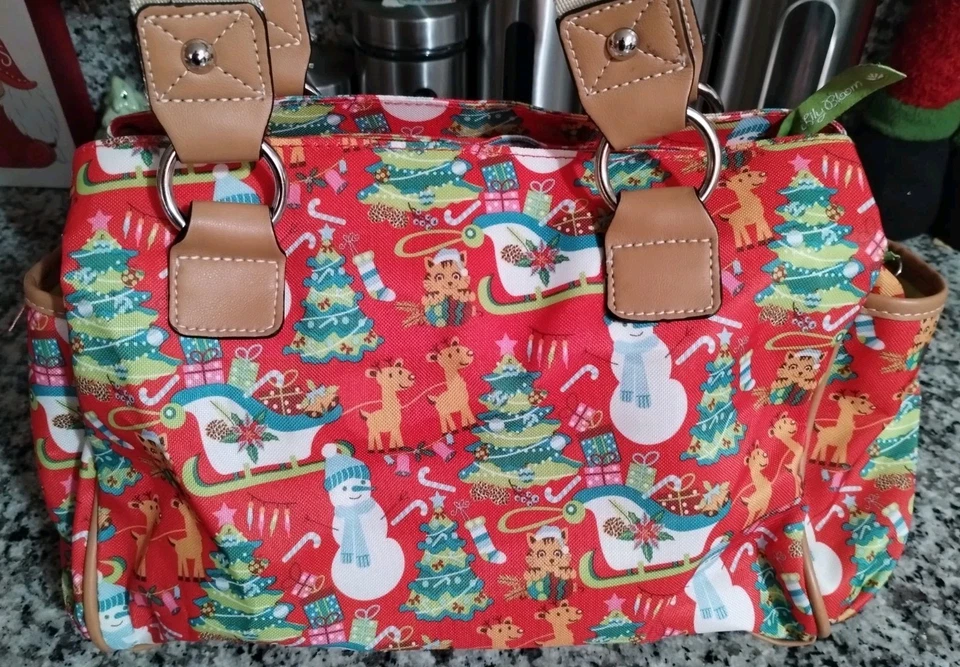 Lilly Bloom Holiday Purse Set Tote Bag Pouch Red Reindeer Christmas Snowman - Image 3 of 4