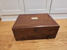 Wood Storage Box Chest w/Drawer Silverware Case Side Handles 14 7/8"x11 5/16"x6"