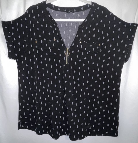 Camicia fiori e piume nera 3” oro cerniera maniche corte donna taglia 1XL - Foto 2 di 8