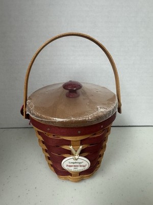 Longaberger 2007 Tree Trimming Peppermint Stripe Basket Set - Red