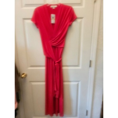 Michael Kors Maxi Dress Womens Size M True Red Short Sleeve Wrap MB98V6U3TW