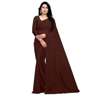 Sidhidata Women's Georgette Saree With Unstitched Blouse Piece Coffee Pack Of 1