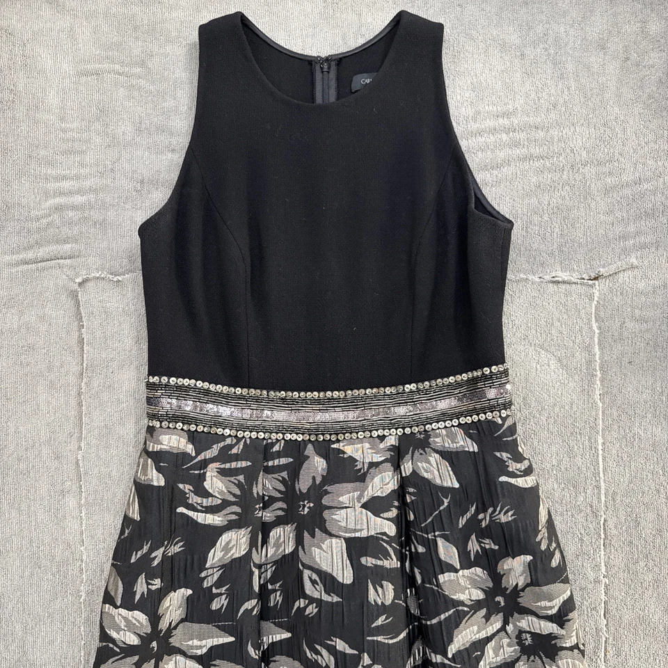 Carmen Marc Valvo черный серебряный цветочный бисером талии без рукавов вечернее платье 6 - Изображение 3 из 4