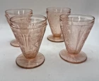 VTG Jeanette Pink Depression Glass Cherry Blossom Footed Juice Tumbler Set 4