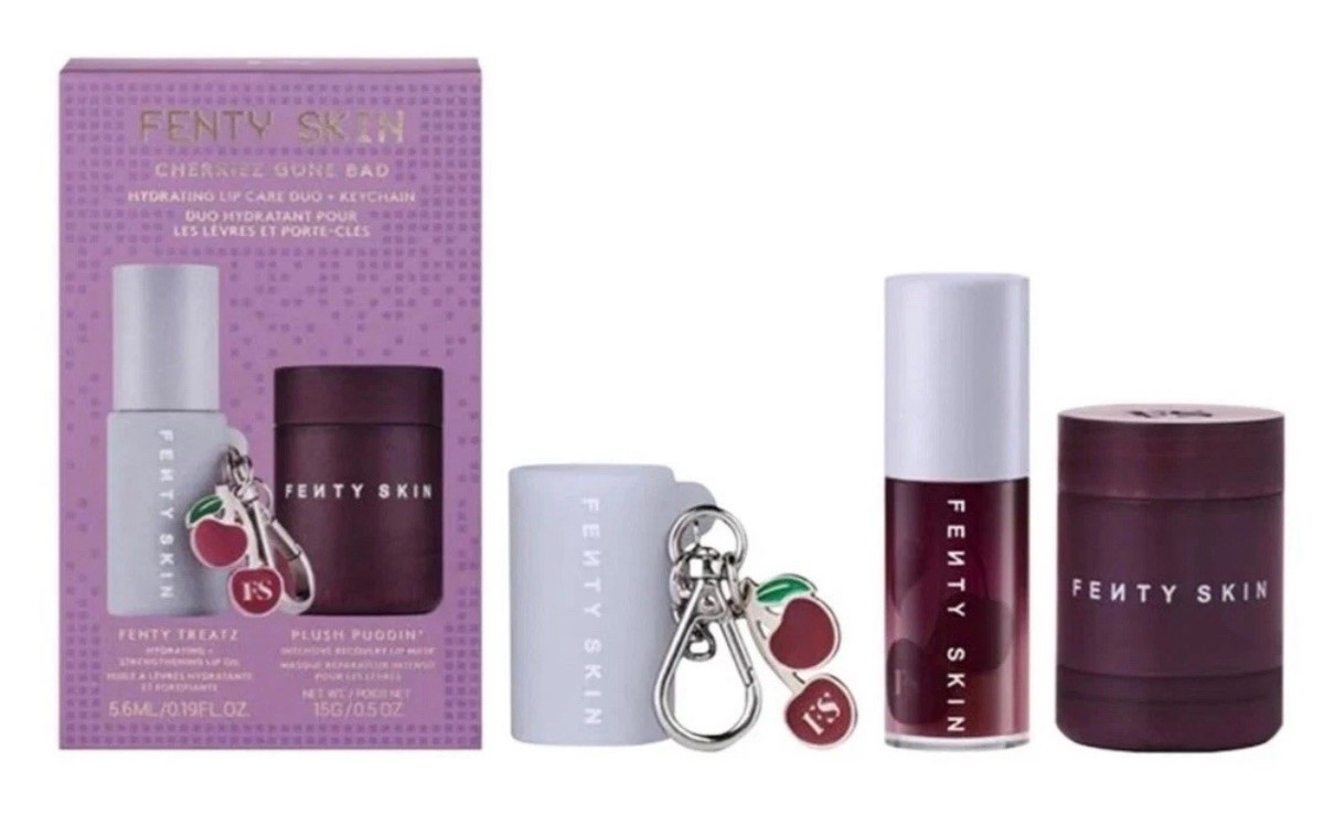 FENTY SKIN限定 チェリーリップデュオ キーチェーン付 Fenty Skin Cherriez Gone Bad 3PC Set Black Cherry Lip Oil Lip Mask