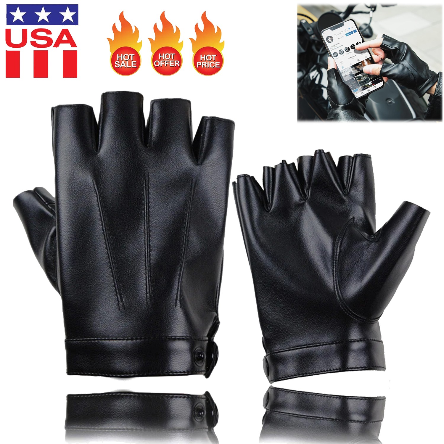2× PU Leather Fingerless Driving Gloves Sport Half Finger Glove Unisex Gift US