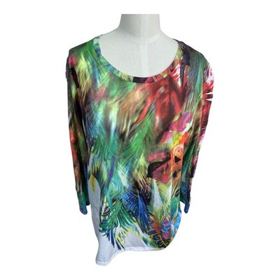 Erin London Multicolor Abstract Tropical Floral Print Long Sleeve Top Size M
