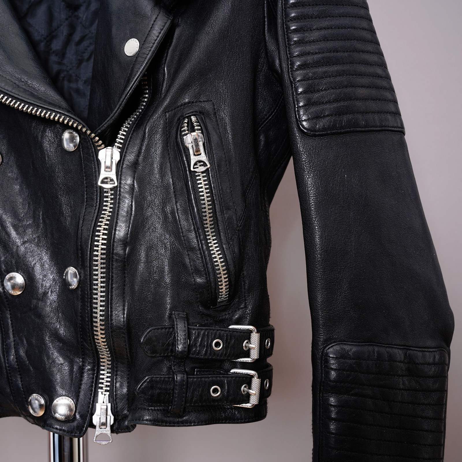 BURBERRY Womens Leather Jacket Black Biker Brit UK12 US10 IT44 Celebrity Loseley thumbnail 15