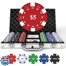 HEITOK Poker Set with Denominations, 300-pcs 11.5g Weighted Numbered Chips, 5