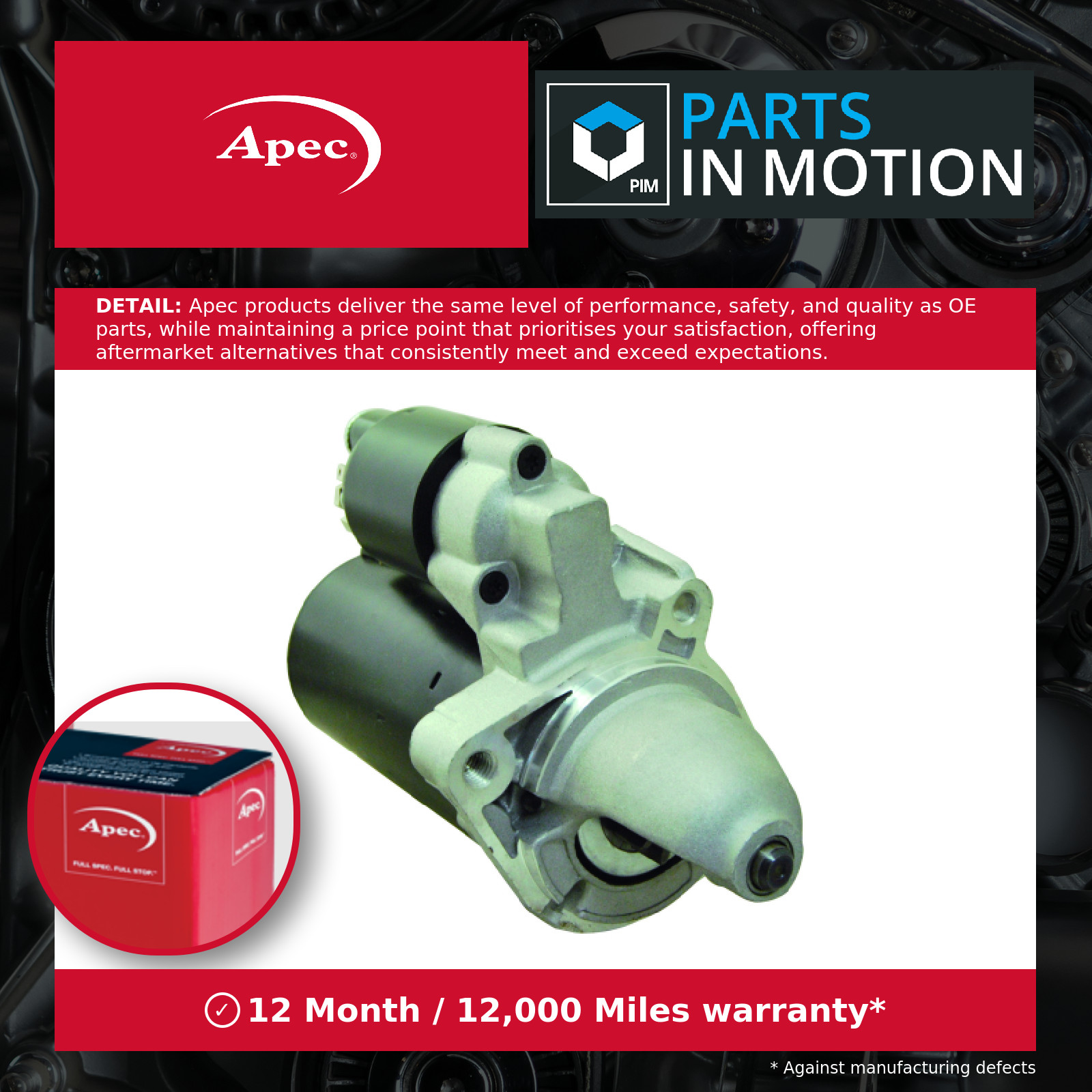 Starter Motor ASM1323 Apec 12412354693 12417519532 12411317584 12411354823 New