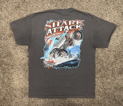 Shark Attack T-Shirt Adult Size Large Monster Truck Wars Gray Double Sided Rare