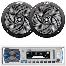 Pyle PLMRB29W Marine Bluetooth USB Radio, 2x Pyle 5.25'' 180W Speakers Black 