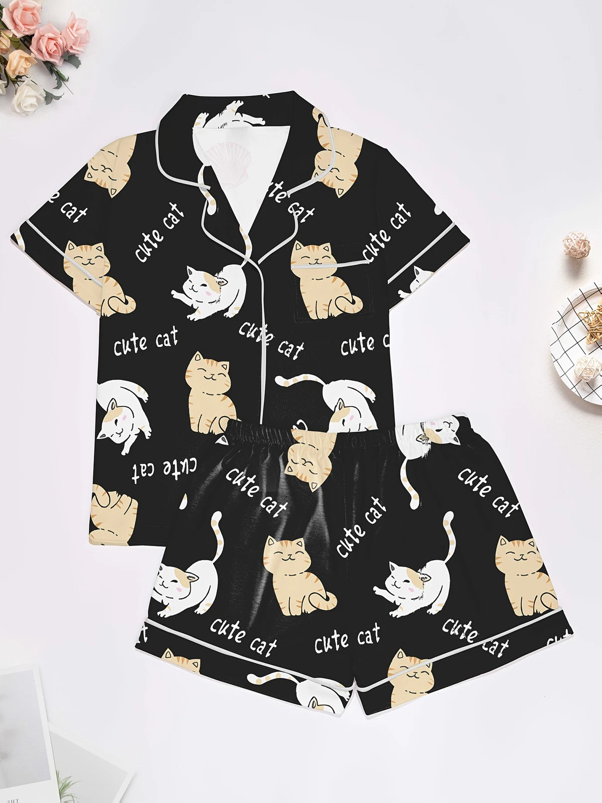 SHOPQAQ Women'S Pajama Set Two-Piece Sleeping Cat Print Comfortable Outdoor Home
Opens in a new wind