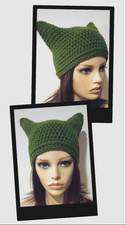 crochet handmade womans hat kitty cat ears beanie sea turtle green new USA made