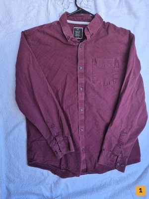Denver Hayes Mens Classic Fit Long Sleeve Shirt Size L Burgundy Micro Print