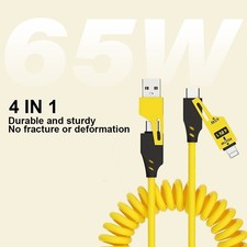 4 in 1 Coiled Charging Cable 65W, Multi Interface Fast Charging Cord