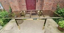 VINTAGE DINING TABLE D.I.A. BRASS & SMOKED GLASS EXTENSIONS TABLE DIA DESIGN INS