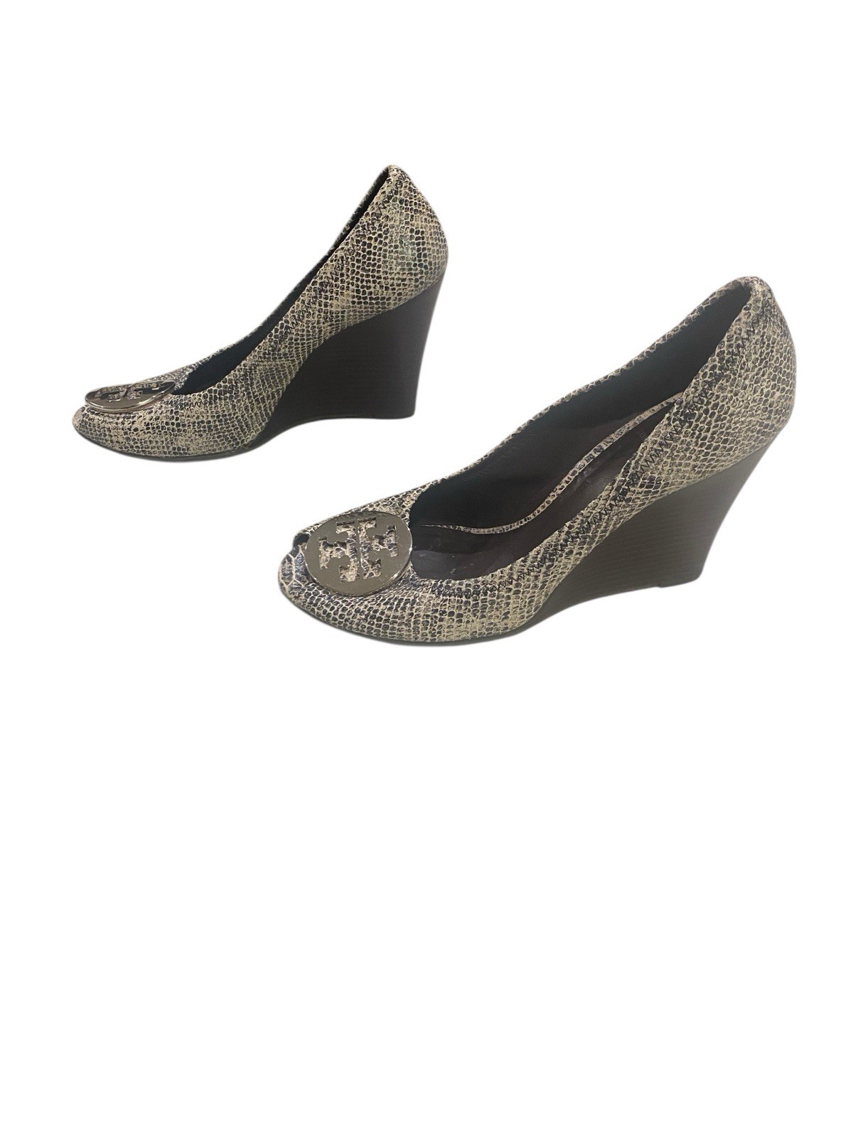 Preowned Tory Burch Julianne Python Embossed Leat… - image 3