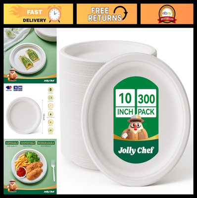#ad #ad Heavy Duty Compostable Plates 10 Inch 300 Pack Eco Friendly Biodegradable Suga $65.99