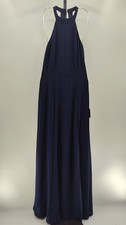 Lulus Women Confidently Charismatic Navy Blue Backless Halter Maxi Dress L