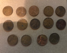 Circulated Group of 14 Various Dated 1950's Lincoln Wheat Penny's