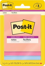 Super Sticky Notes, 3 Sticky Note Pads, 3 x 3 in., School Supplies, Office Pr...