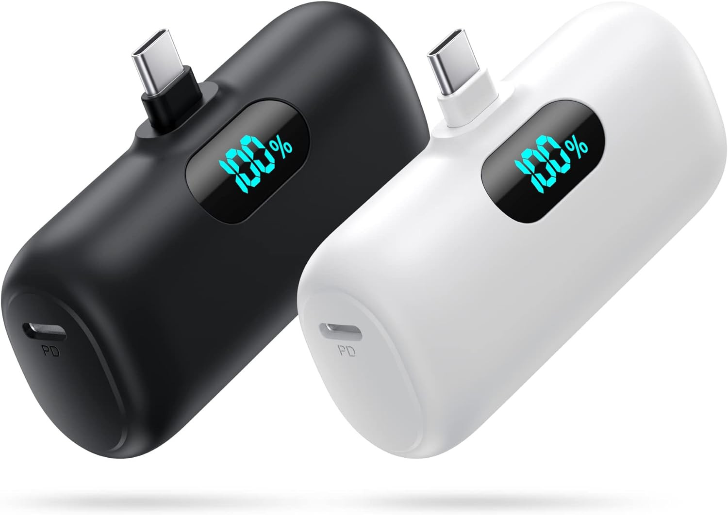 2-Pack Mini 5000mAh PD Power Bank with USB-C & A Ports in Black + White