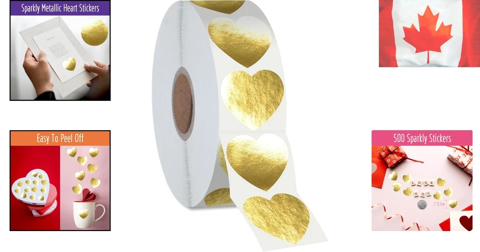 500 PCS Metallic Golden Heart Stickers - Shiny, Waterproof Decorative Labels - Image 2 of 4