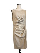 Calvin Klein Size 12 Beige Ruched Sheath Dress Sleeveless Career Office Cocktail