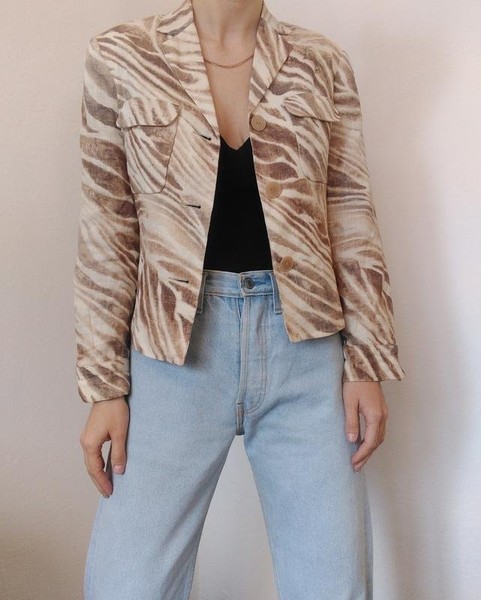 Women Bandolera Blazer Beige Linen 38