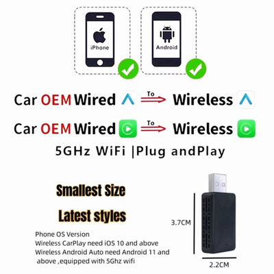 2In1 Wireless Carplay Dongle Wireless Android Auto Adapter AI Smart Box Car Inte