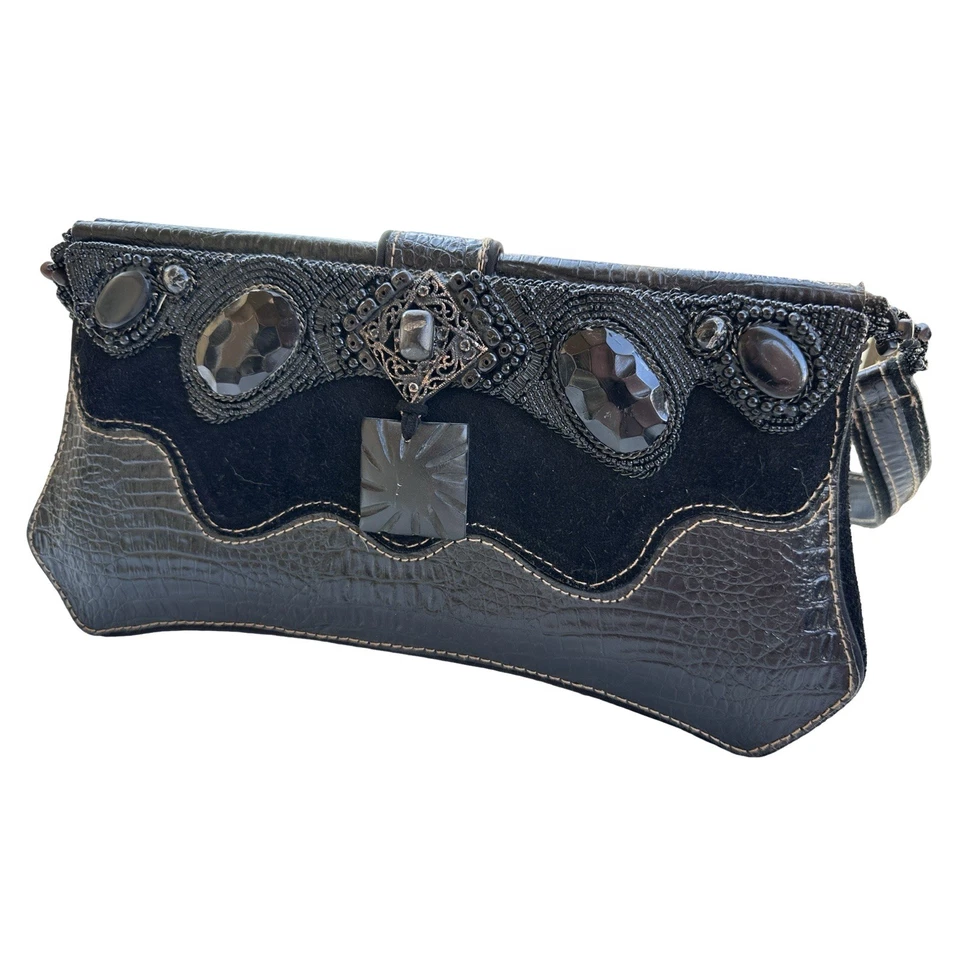 Bolso de Hombro Mary Francis Gótico De Colección Negro Ornamentado Raro Cabeza Alta Calidad Foto 2 de 4